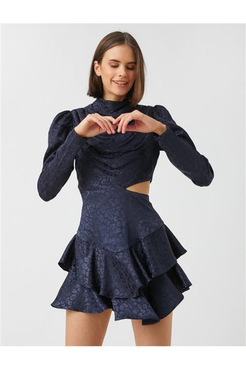 Koton Pencere Detaylı Fırfırlı Jakarlı Elbise