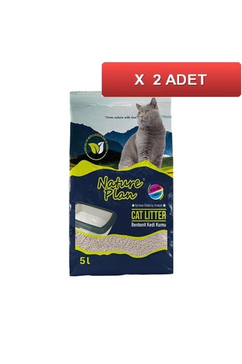 Nature Plan Kokusuz Bentonit Kalın Taneli Kedi Kumu 5 Lt (2 Adet)