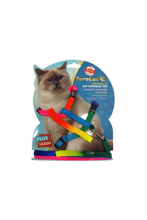 HİLALSHOP Eurocat Kedi Göğüs Tasması Gökkuşağı Desenli