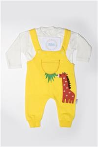 Mika Bebek & Çocuk Zürafa Desenli Unisex Mevsimlik Sarı Bebek Salopet Takım