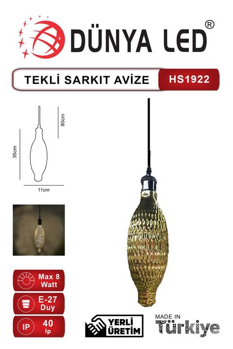 DÜNYA LED Hs.1922 8w Sodyum Filament Sarkıt Salon Cafe Hol Ofis Aydınlatması