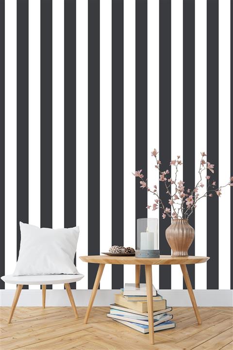 İnci Concept Siyah Beyaz Çizgili Duvar Kağıdı 5 M²