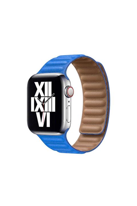 Apple Watch Seri 7 45mm Uyumlu Nezih Case Deri Kordon Mavi