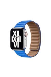 Apple Watch Seri 7 45mm Uyumlu Nezih Case Deri Kordon Mavi