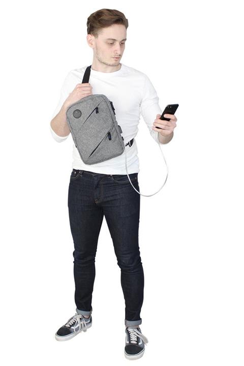 My Valice Erkek Gri Smart Bag Usb'li Çapraz Göğüs Çantası 1504