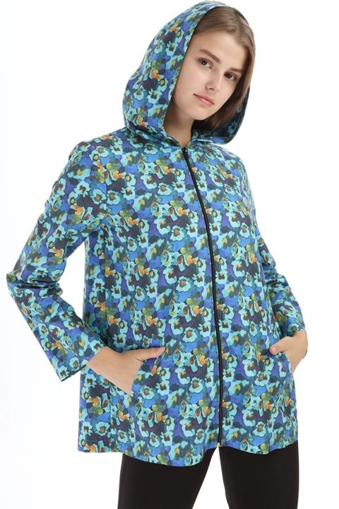 Moda Minerva Kadın Yeşil Desenli Kısa Yağmurluk 1k7202md