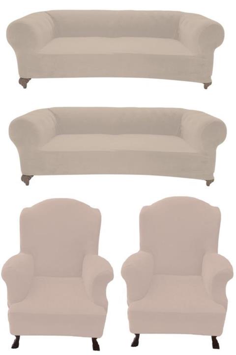 KILIFSAN Kadife Kumaş Chester Model 3+3+1+1 Koltuk Kılıfı Pudra