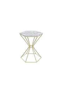 MAKSA Sistine Carrara White Parlak Paslanmaz Titanyum Gold Yan Sehpa