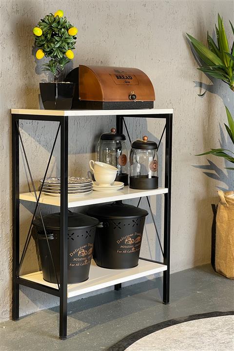 Avmpark Stally Banyo Dolabı Rafı 3'Lü Siyah- Beyaz