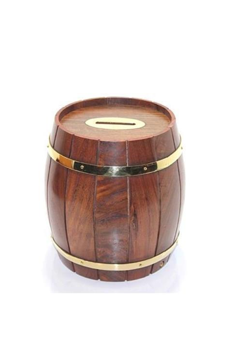 Özder İletişim Ahşap Etrafı Pirinç Fıçı Kumbara
