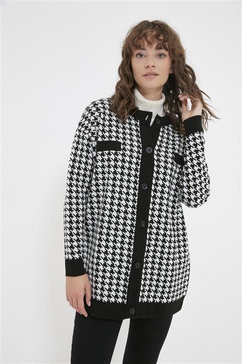 Trendyol Modest Siyah Bisiklet Yaka Desenli Triko Hırka TCTAW22TH0119