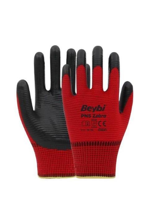 Beybi Pn5 Zebra Siyah Polyester Örme Nitril Eldiven No:10xl 6'lı
