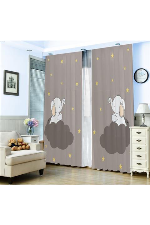 HOMESSA Sevimli Fil 1097 Çocuk Odası Fon Perde