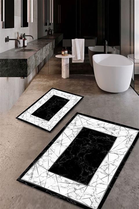 SARAZ HALI Siyah Çerçeve 2'li Banyo Halısı