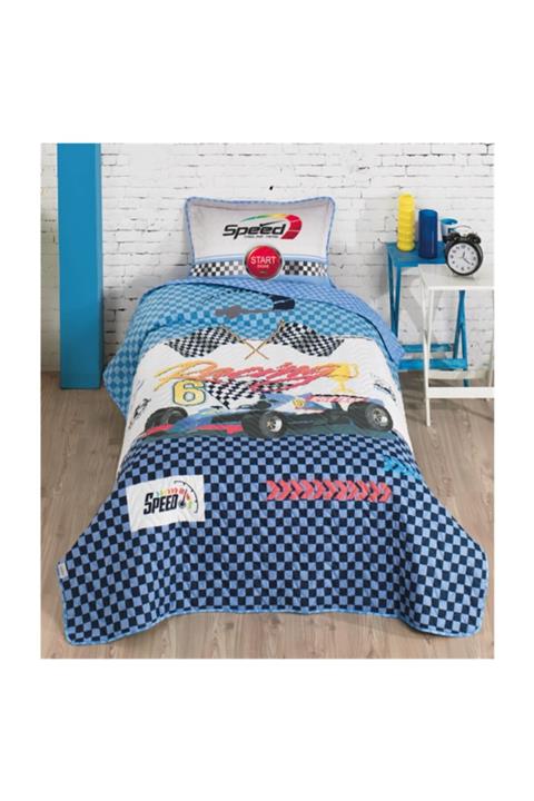 Clasy Tek Kişilik Ranforce Yatak Örtüsü Racing Mavi