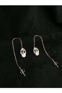 MEG'S STORE Orijinal Çelik Zirkon Taşlı Uzun Zincir Sallantılı Küpe Kararmaz