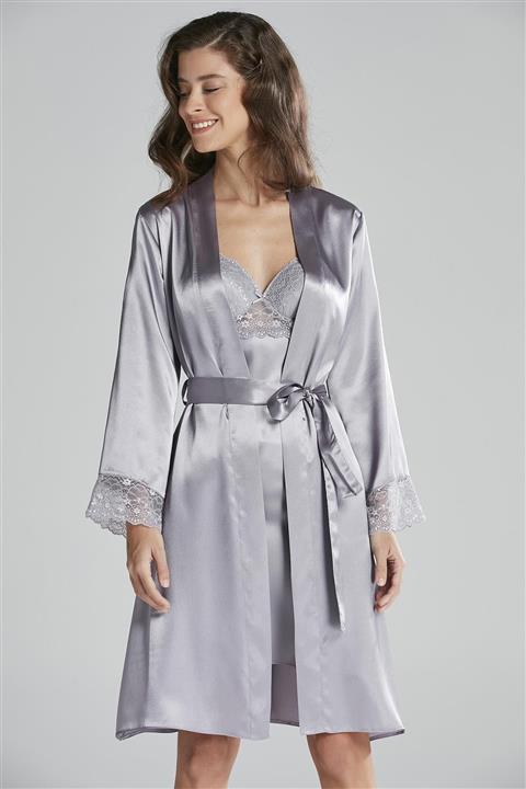 Pierre Cardin Kadın Saten Dantelli Gecelik & Sabahlık Takım -  4285 Royal