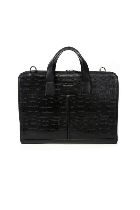 MORCA Macbook Air Pro 13 & 13.3 Inç Laptop Evrak Çantası Siyah Kroko Deri