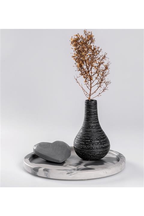 PabloFi Beton Set Yuvarlak Tepsi Şamdanlı Vazolu Beton Set