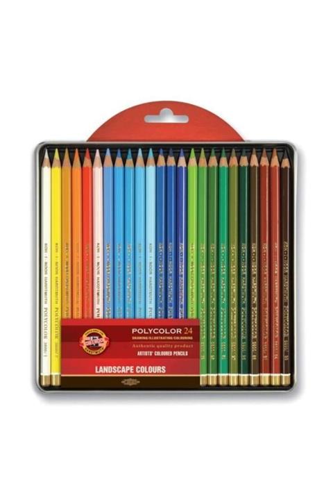 Kohi Noor Polycolor Artist Kuru Boya Kalemi 24 Renk MANZARA TONLARI Metal Kutu