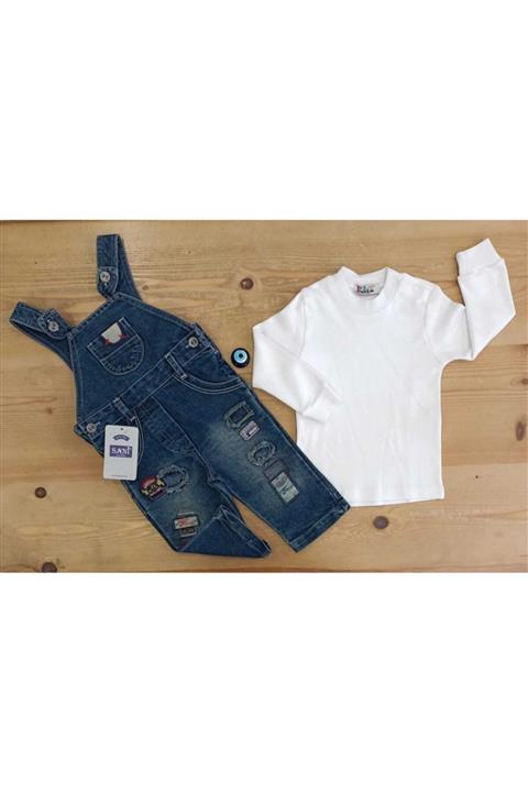 Sani Badisi Ile Birlikte Yama Ve Arma Detayları Olan Erkek Bebek Kot Salopet