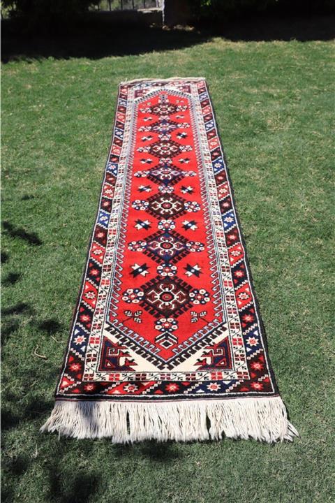 milas halı kilim Halı El Dokuma Yolluk Kök Boya 72x290 Lacivert Madalyon Motif