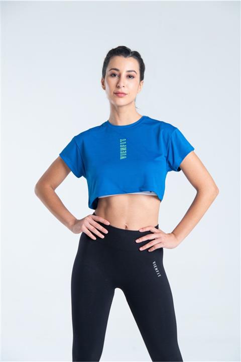 Vienfit Kadın Kısa Baskılı Spor Tshirt - Graphic Crop Top Mavi