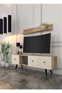 Cool Home Tarz Tv Ünitesi Valencia - Aytaşı (AÇIK KREM) 160 Cm - Duvar Raflı Kitaplıklı