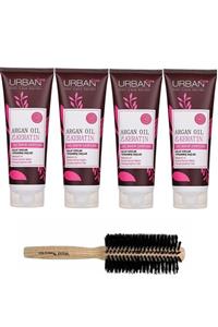 Urban Keratin Ve Argan Yağlı Şampuan 250 ml 4 Adet Ve Doğal Saç Fırçası