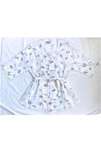 minidjique Müslin Kimono Çiçek Bahçesi Figürlü