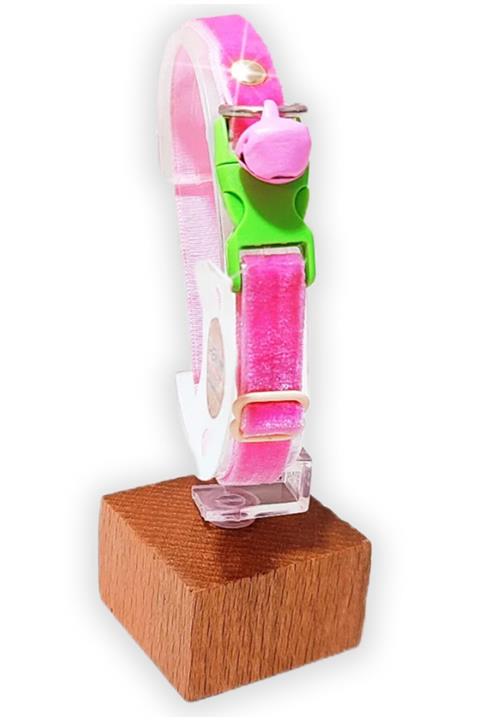 HEKİM PET Kadife Neon Pembe Renkli Ayarlanabilir Metal Çakmalı Kedi Boyun Tasması