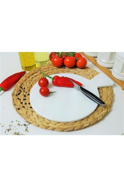 VENTO HOME Cara Beyaz Yuvarlak Mermer Kesme Tablası-tahtası