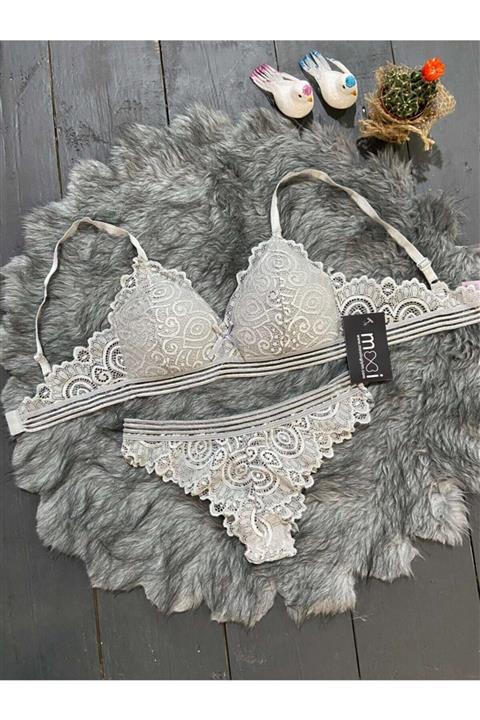 MOOİ Kadın Gri Desenli Büstiyer Takımı