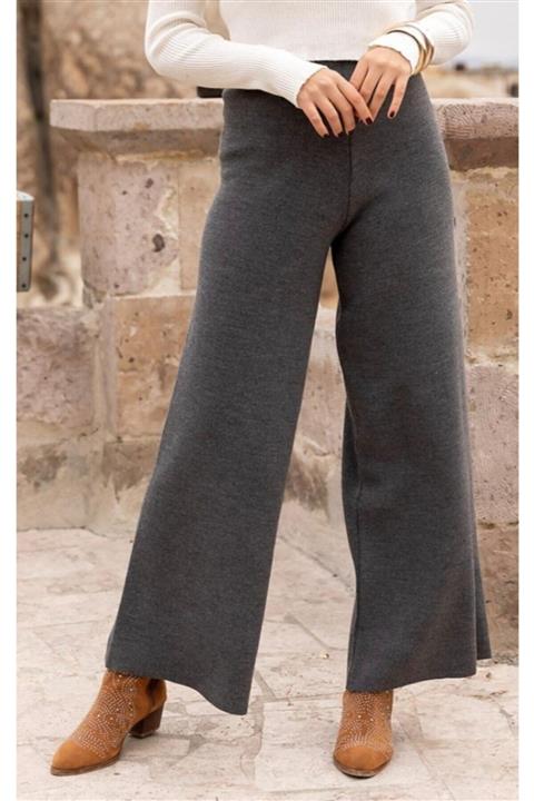 ZÜLEYHA NUR Kadın Füme Bol Paça Triko Pantolon