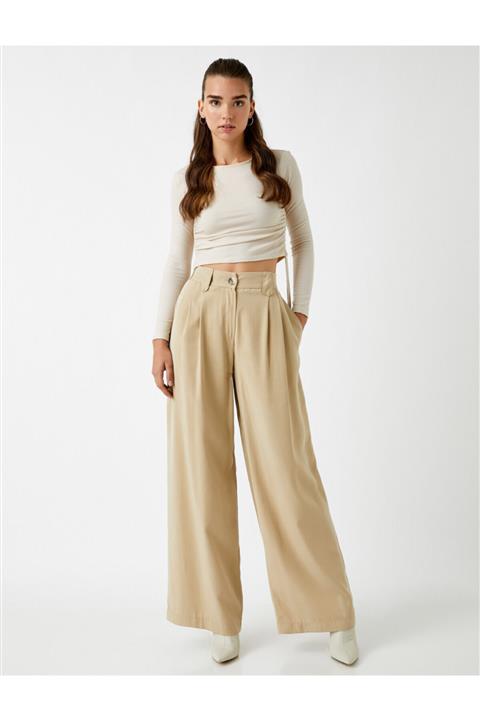 Koton Yüksek Bel Pantolon Düğmeli Geniş Paça