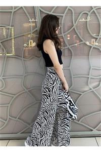 bountyfashion Kadın Viskon Zebra Desen Pantolon