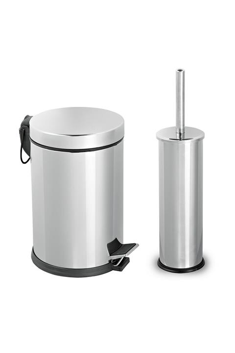 ZÜBAHOME Banyo Seti 2'li Çöp Kovası Klozet Fırçası 5 Litre Inox