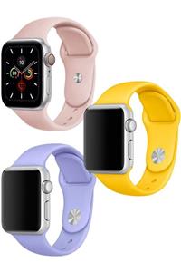 Apple Watch 1 2 3 4 5 6 Se 38 - 40 Mm Klasik Spor Silikon Kordon Pembe Sarı Lila Set