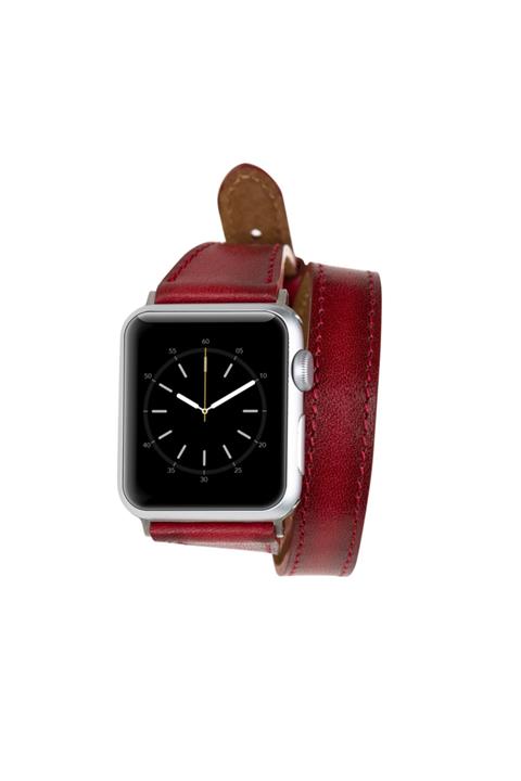 Bouletta I-watch Uyumlu Kırmızı Deri Kordon  Slim Çift Tur V4ef 42-44mm