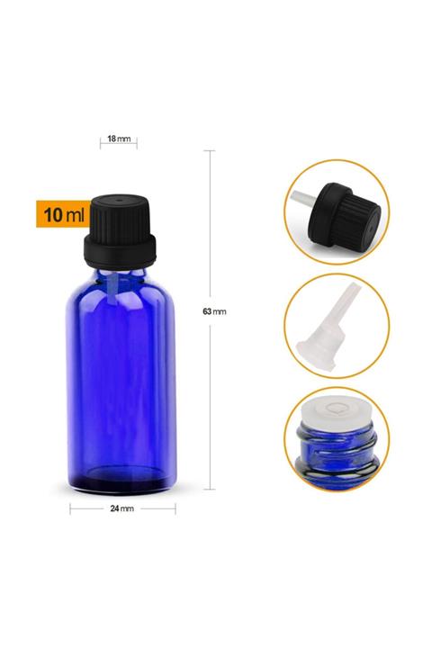 GALENİK Mavi Cam Şişe 10ml Siyah Kapak Içten Damlalıklı 24 Adet