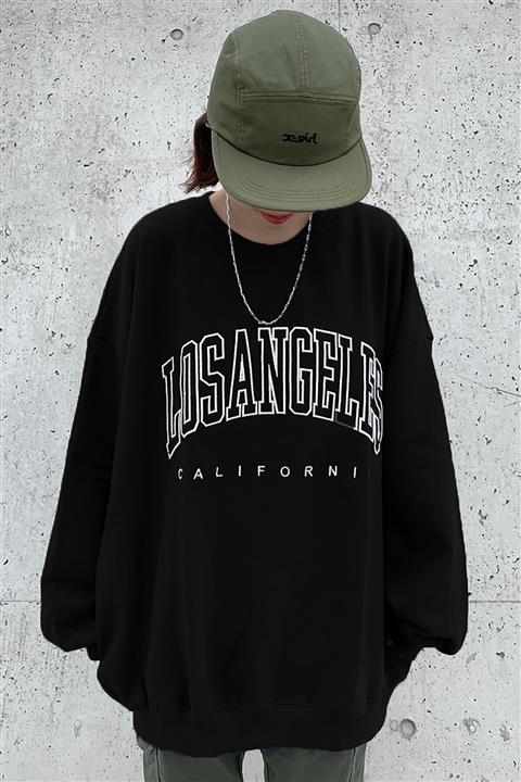 Madmext Mad Girls Siyah Baskılı Oversize Kadın Sweatshirt Mg780