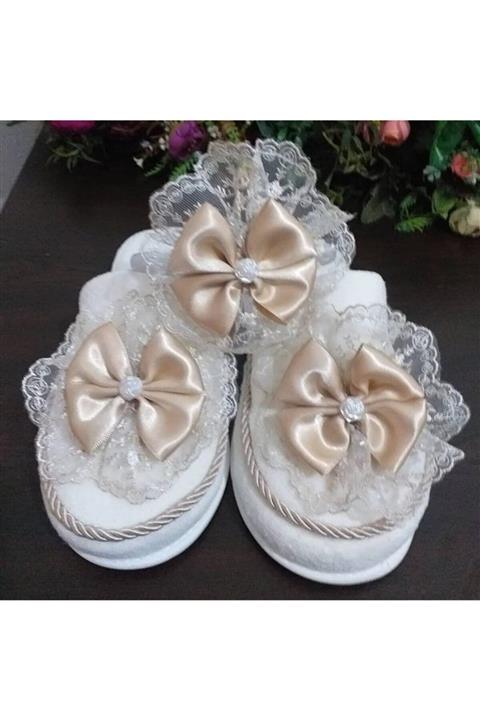 SÜSLÜTASARIM Kadın Bej Lohusa Terlik Ve Taç