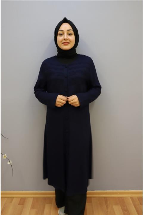 Pastelwork KadınLacivert Şerit Detaylı Pardesü