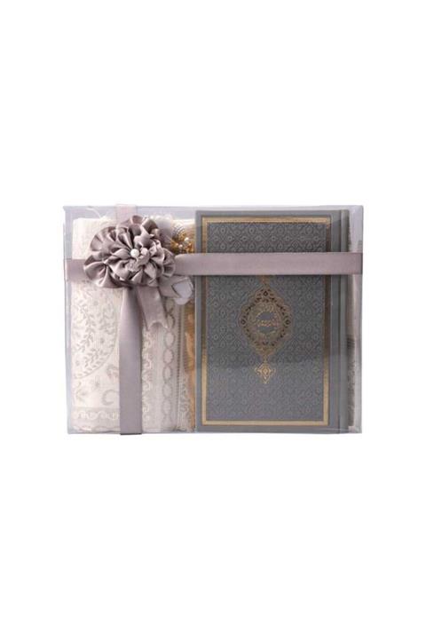 Hayrat Neşriyat Termo Deri Hafız Boy Kuran-ı Kerim, Tesbih, Seccade Gri Set