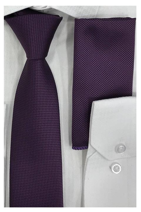 FASHIONWIND Erkek mürdüm  Mendilli Ince Kravat