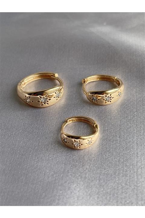 SAJA JEWELRY Zirkon Taşlı 3’lü Halka Küpe Seti