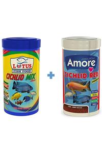 Lotus Cichlid Mix 1000ml + Amore Cichlid Red 1000ml Ciklet Balık Yemi