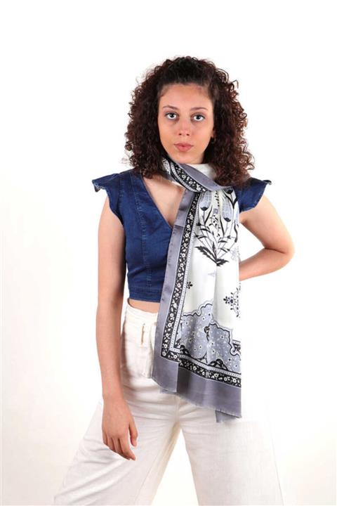 Bursa İpek Geniş Ipek Fular-şamdan-gri