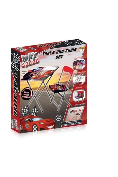 Furkan Toys Max Speed Lisanslı Masa Sandalye Seti - Yazı Tahtalı - Kalemlikli