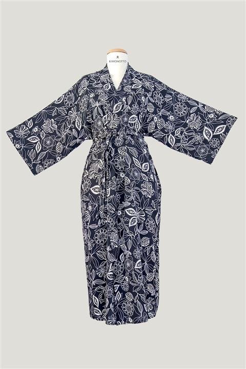 KİMONOTTO Siyah Çiçek Desenli Kuşaklı Kimono